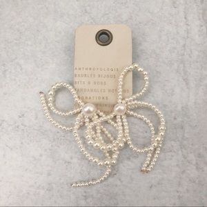Anthropologie Beaded Bow Drop Earrings in Pearl NEW